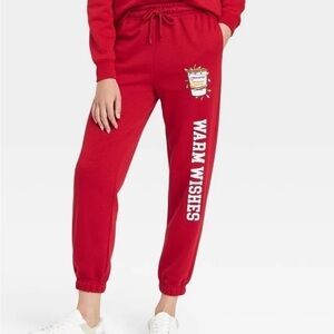 Maruchan Womens  Jogger Sweat Pants Cropped Red Instant Lunch Warm Wishes xxl